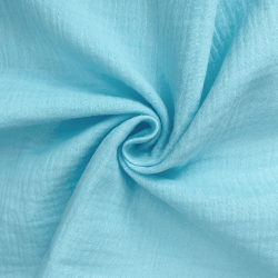 Ткань Муслин Жатый (Ширина 1,4м), цвет Небесно-голубой (на отрез) в Петропавловске-Камчатском